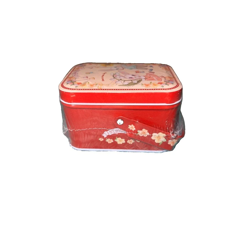 Kawaii Pastel Bunny Picnic Metal Tin Box Red Storage Case Cottagecore Cute New